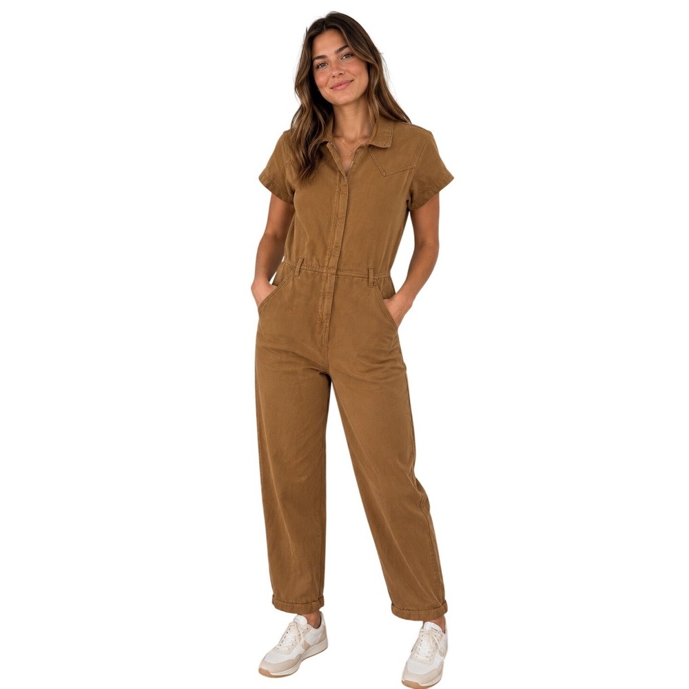 Reformation Kenny Boiler Jumpsuit Camel Cotton Utility Coverall Size 0